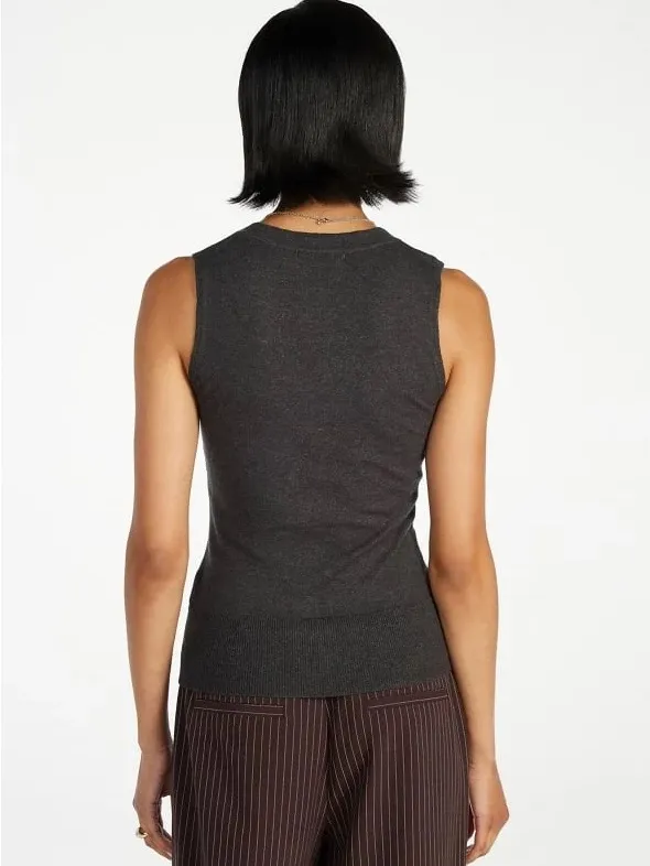 Shoe Dazzle Charcoal Gray Sleeveless V-Neck Button-Front Sweater - Image 2