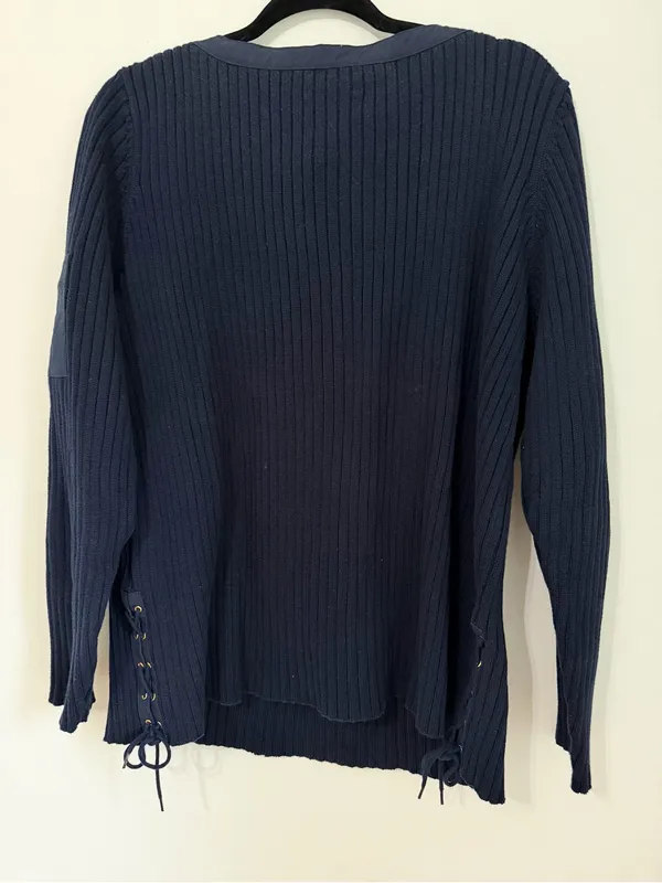 Ralph Lauren BLUE Nautical BOAT NECK Ribbed Cotton Sweater Anchor Pocket Size 1X - Image 5