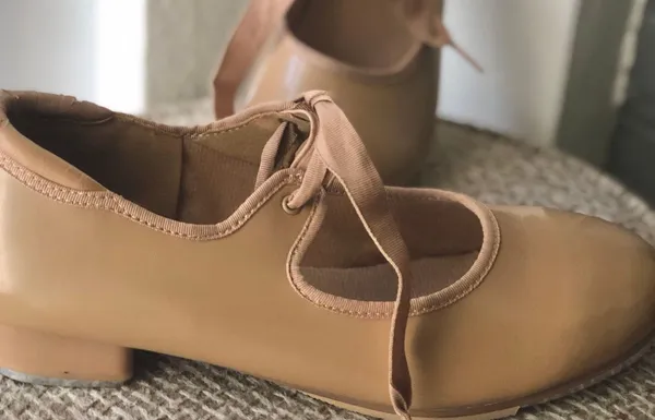 Tan and cream tie front ballet tap shoes - Image 4