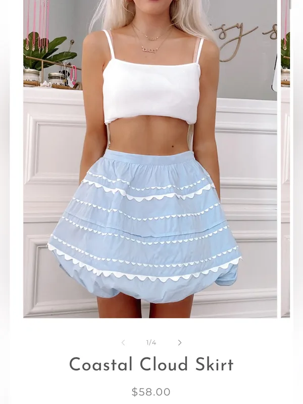Peach Love California Light Blue Scallop Trim Mini Bubble Skirt - Image 3