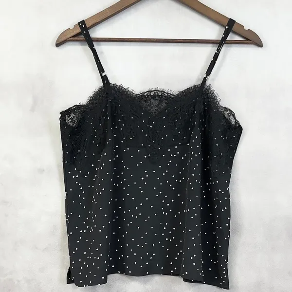 Lulus Polka Dot Lace Trim Cami Top Size Medium Minimal‎ Chic Going Out Indie - Image 5