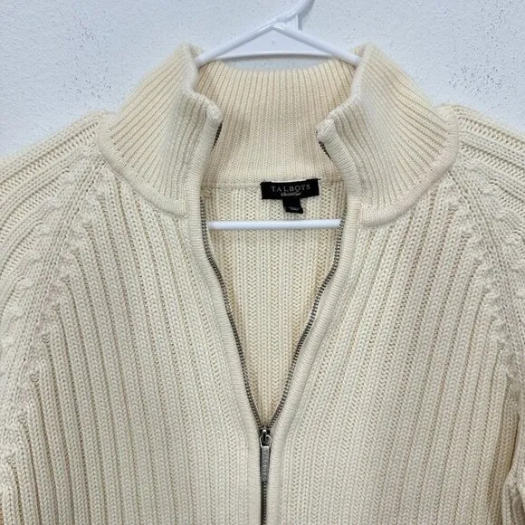 Talbots Cream Ribbed Mockneck Full‎ Zip Sweater Gilmore Girls Fisherman - Image 3