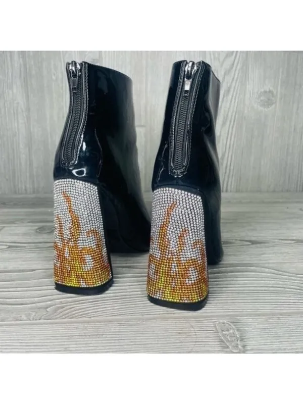 Dolls kill lady Godiva fire flame platform heels rhinestone patent leather boots - Image 4