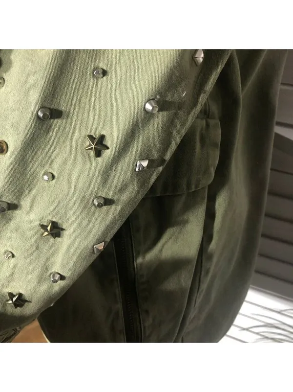 Zara green jacket cargo parka edgy studs relaxed snap boho rocker grunge punk 12 - Image 15