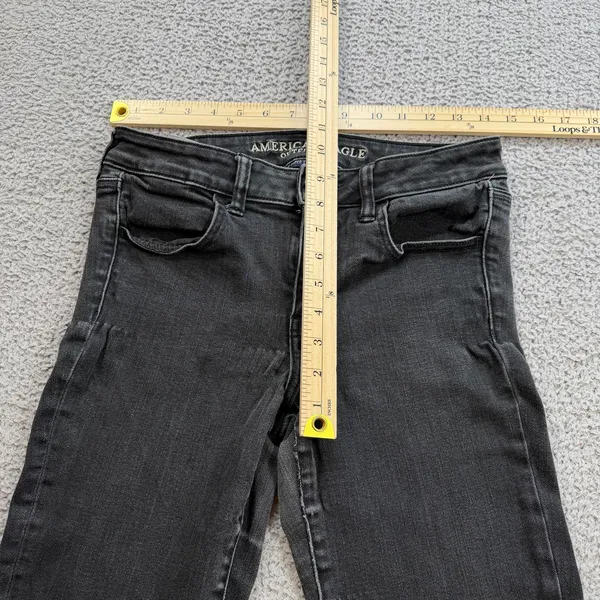 American Eagle Black Skinny Jeans Womens 8 Stretch Jegging Faded Wash High Rise - Image 3
