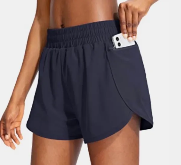 Navy Athletic High Waisted Running Shorts Blue - Image 5