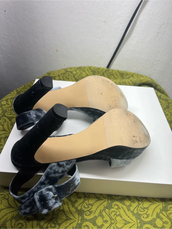 Madden Girl Gray Velvet Platform Ankle Strap Heels - Image 9