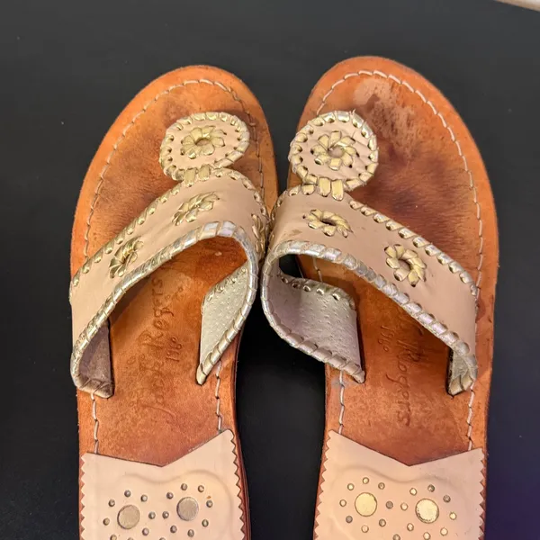 Jack Rogers Flat Sandals Womens 6 Whipstitch Leather Thong preppy Casual - Image 8