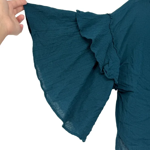 Free People Teal Cotton Gauze Ruffle Bell Sleeve Blouse Small‎ Peasant Boho - Image 3