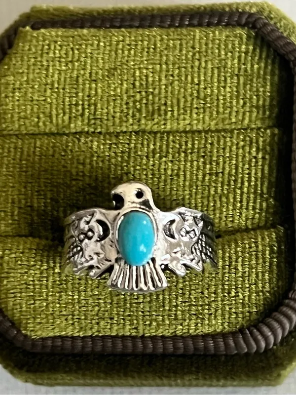 Bohemian/Aztec Blue Turquoise Stainless Steel Silver Statement Ring Size 6 - Image 2