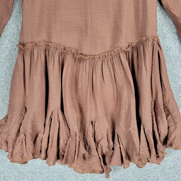 Bluivy Swing Dress Youth Medium Brown Ruffle Trim Fit & Flare Mini Lined Flowy - Image 8