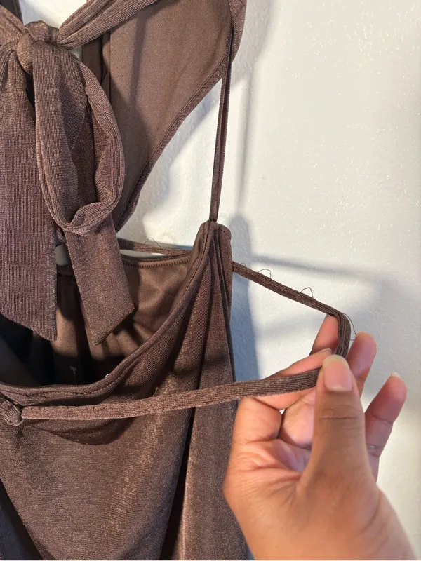 Windsor Brown Shell-Trim Halter Mini Dress - Image 3