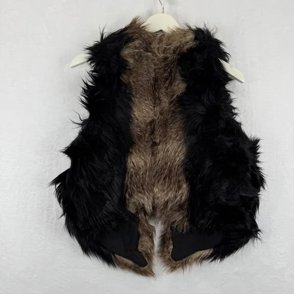 Free People Faux Fur Vest Black‎ Brown Multi Color Size 6 NWOT - Image 9