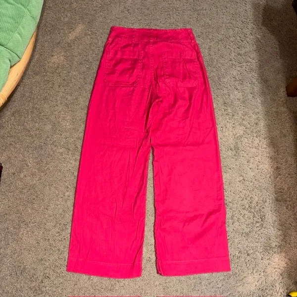 Anthropologie Maeve The Colette Ankle Cropped Linen Wide Leg Pants Pink 26 - Image 6