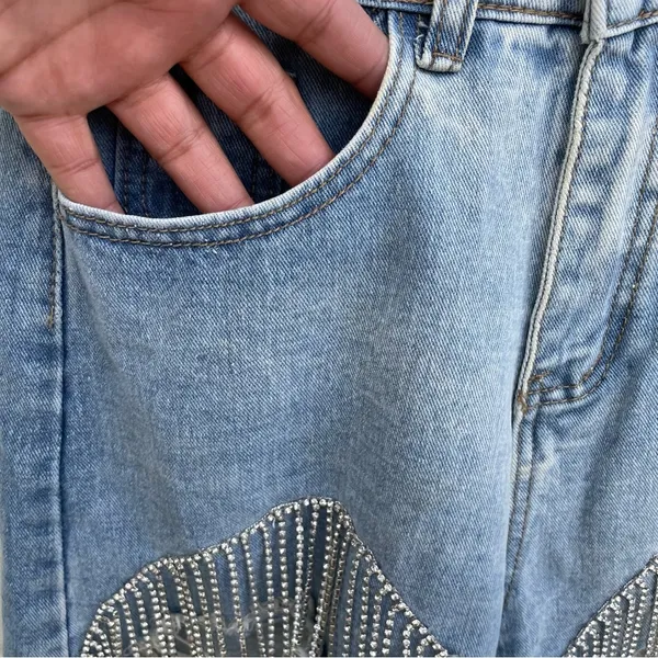 Savanna Jane Womens Shorts Rhinestone Tassel Blue Jean Denim Hippie Size Small - Image 6