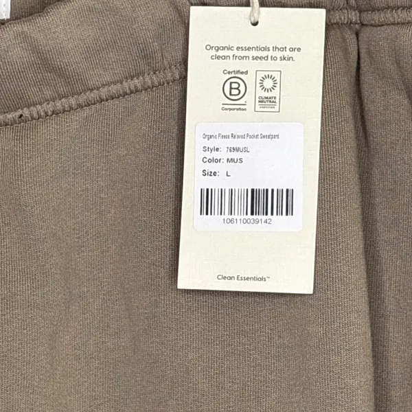 Mate the Label Organic Fleece Relaxed Pocket Sweatpant Mushroom Large $128 - Image 7
