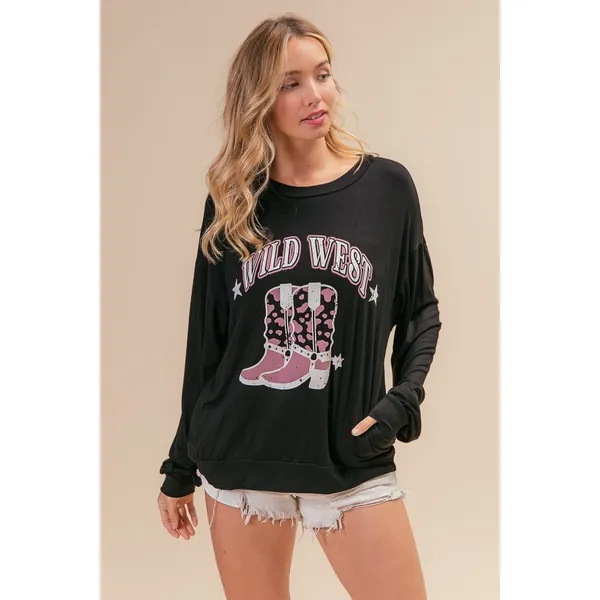 BiBi Wild Western Boots Graphic Jersey Sweatshirt - Image 5