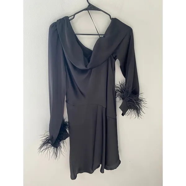 ASTR The Label Black Feather Cuff Cocktail Mini Dress XL - Image 3