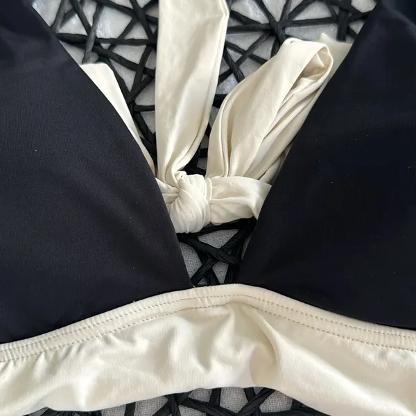 L*SPACE Harley Colorblock Bikini Top, Black/Cream, size Medium, $114 - Image 7