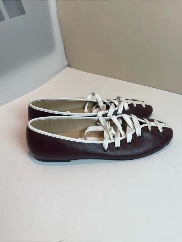 Maeve Genuine Leather Contrast Lace-Up Ballet Flats Burgundy Oxblood Sz 9 - Image 2