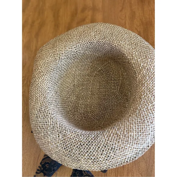 Vintage Straw Sun Hat With Black Lace Ribbon Cottagecore Wide Brim Hat - Image 6