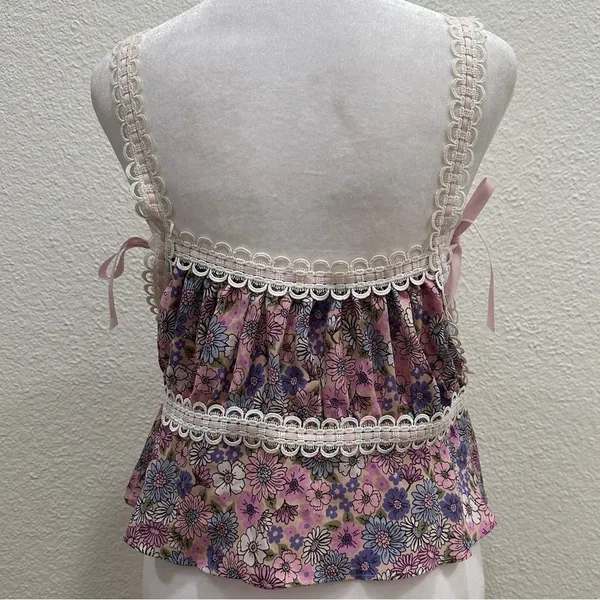FOR LOVE & LEMONS Willow Multi Floral Bow Tie Ribbon Bow Coquette Top Purple XL - Image 10
