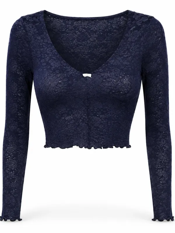 OFFLINE by Aerie Real Me Lace Long Sleeve Bra Top Navy Women’s XS - Image 2