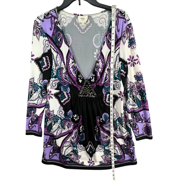 ECI Y2K Babydoll Tunic Dress L Purple Paisley Studded Top Fairy‎ Whimsygoth Boho - Image 10