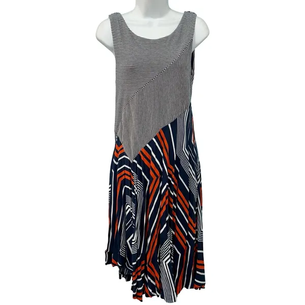 Maeve Anthropologie Cameron Blue Red White Striped Geometric Asymmetric Size S - Image 2