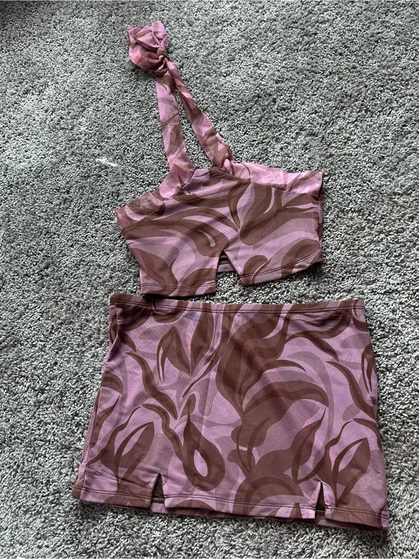 Dolls Kill Pink & Brown Swirl Two-Piece Skirt Set - Image 3