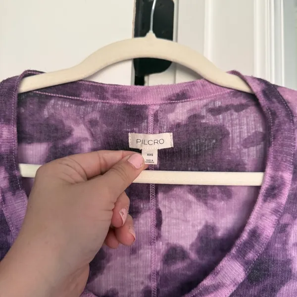 Anthropologie Pilcro Purple‎ Tie Dye Henley Top Andie Soft Casual Long sleeve - Image 3