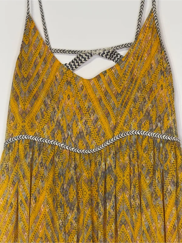 Free People Periscope Yellow Printed Sundress Spaghetti Strap Boho women’s Sz XS - Image 2