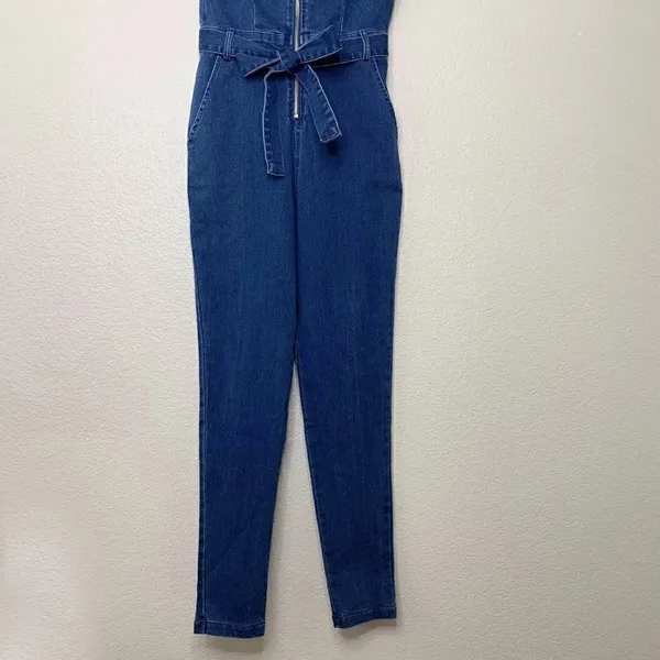 NWOT Haute Monde Zip Up Front Denim Short Sleeves Bodycon Jumpsuit, Sz Small - Image 8