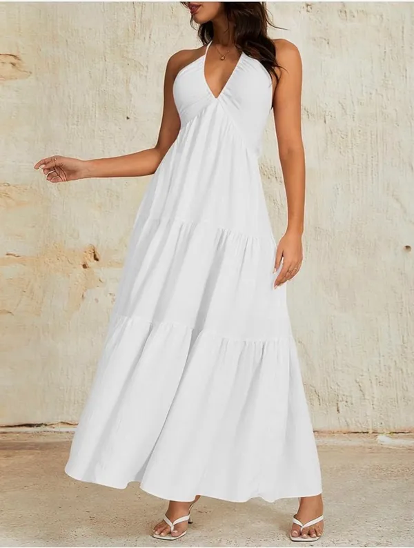 White Flowy Dress Size L - Image 3