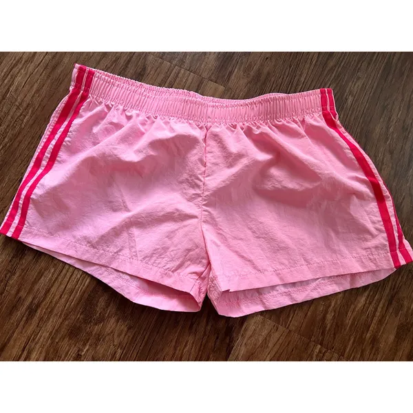 Unbranded Pink Athletic Shorts Dark Pink Side Stripes - Image 2