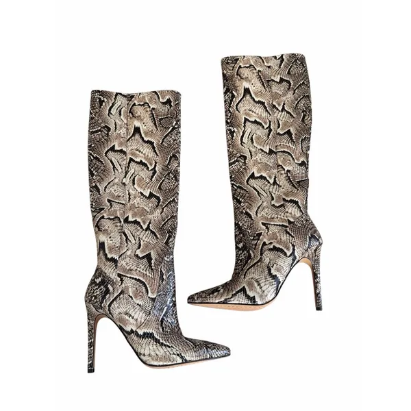 Vince Camuto Knee High Boots Leather Fendel Snake Print Stiletto‎ Heel NEW - Image 2