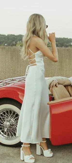 Satin White Midi Dress - Image 8