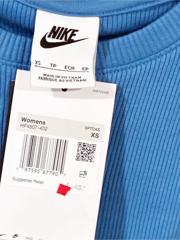 Nike Women's Sportswear Essential Cropped Ribbed Tank Blue Size XS NEW - Image 4