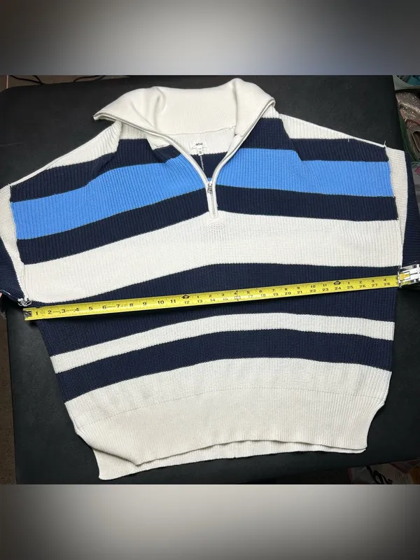 Aerie Women's Size L Beyond Striped Quarter Zip Oversized Knit Nautical Sweater - Image 5
