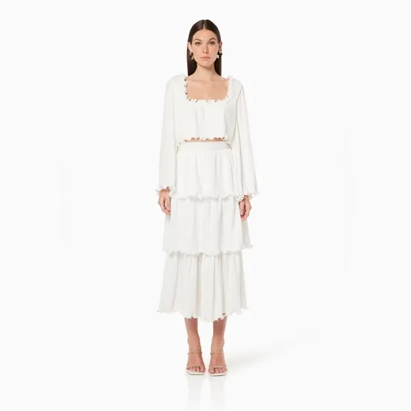Elliatt Romanesque Tiered Midi Skirt in Ivory Size Small NWT - Image 2