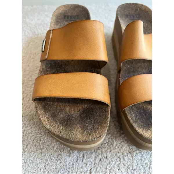 REEF Vista Higher Platform Slide Sandal Brown Vegan Leather Chunky Boho Beach - Image 7