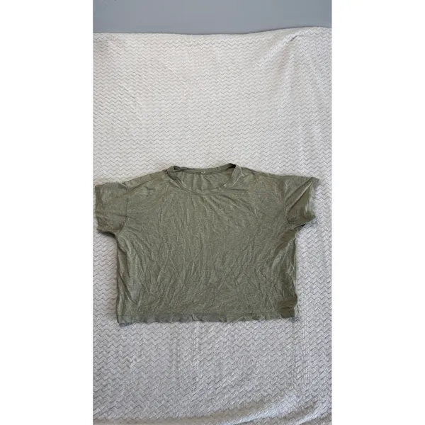 Lululemon Cates Tee Heathered Olive Green Cropped Boxy T-Shirt Womens Size 6 - Image 2