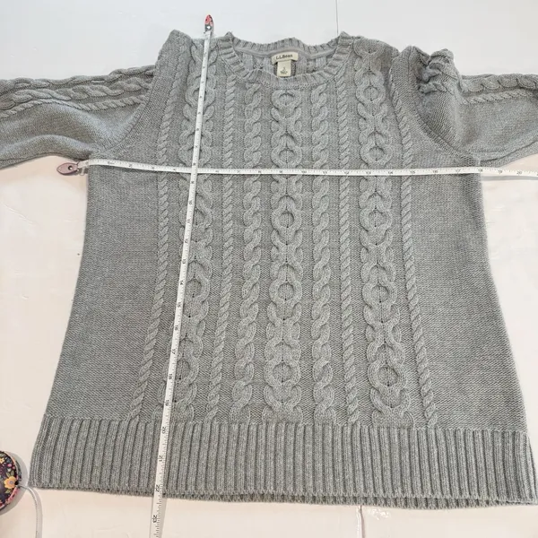 LL Bean GRAY Double L Mixed Cable Cotton Crew Neck Pullover Sweater SMALL PETITE Size undefined - Image 8