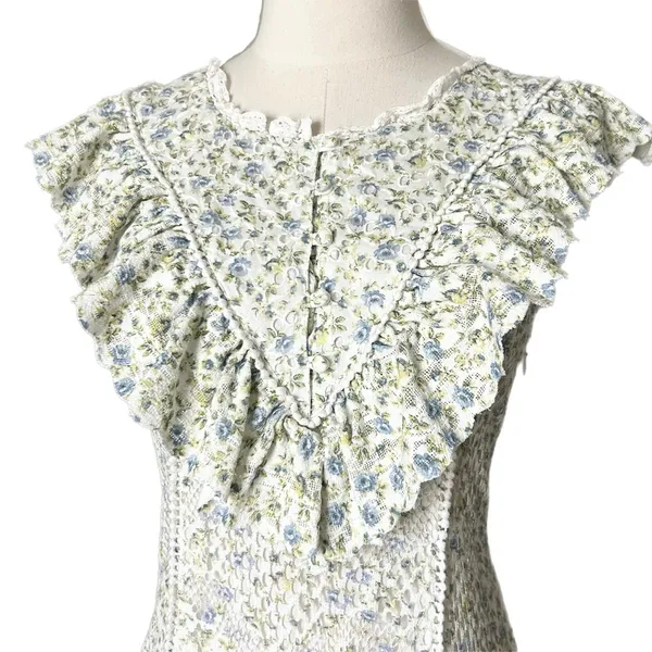 LoveShackFancy Lunetta Floral Eyelet Ruffle Mini Dress White Garden Stream Sz 4 - Image 3
