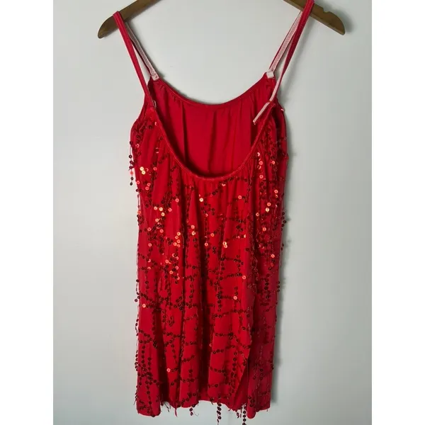 The Competitor Red Sequin Dance Costume Mini Dress Bodysuit MA Made in USA - Image 2