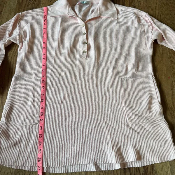 Free People FP Beach Pink Ribbed Knit Polo Tunic Sweater Linen Cotton‎ Blend M - Image 4