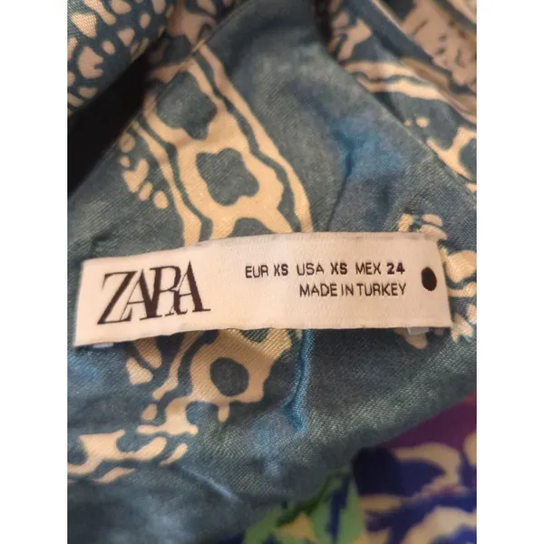 Zara Blue & White Satin Effect Paisley Mini Slip Dress Womens XS Y2K Retro‎ - Image 12