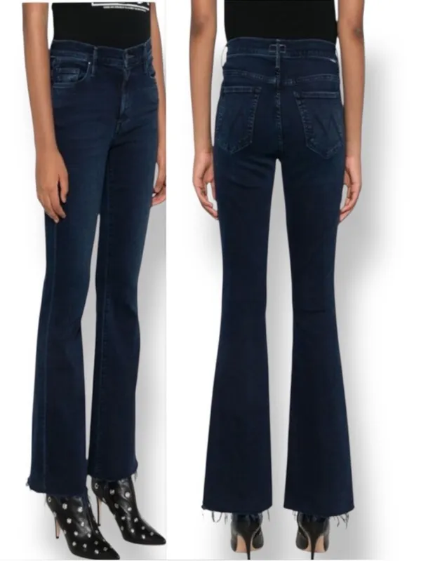 MOTHER The Weekender Fray in Chip On My Shoulder Dark Wash MidRise Flare Jean 28 - Image 3