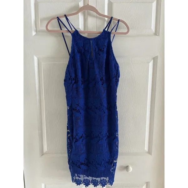 ASTR The Label Royal Blue Strappy Lace Mini Dress‎ Size M - Image 3