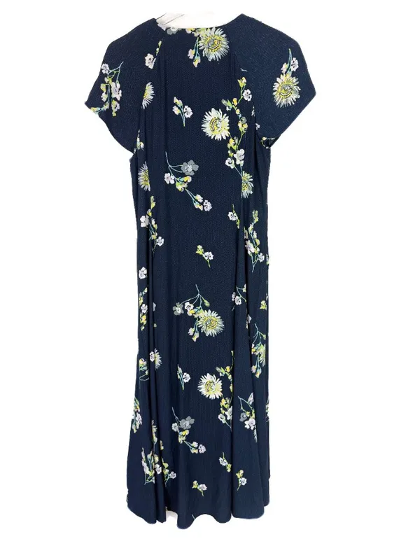Free People Lost in You Floral Midi Dress Button Hi-lo Navy Blue Size Small S - Image 11